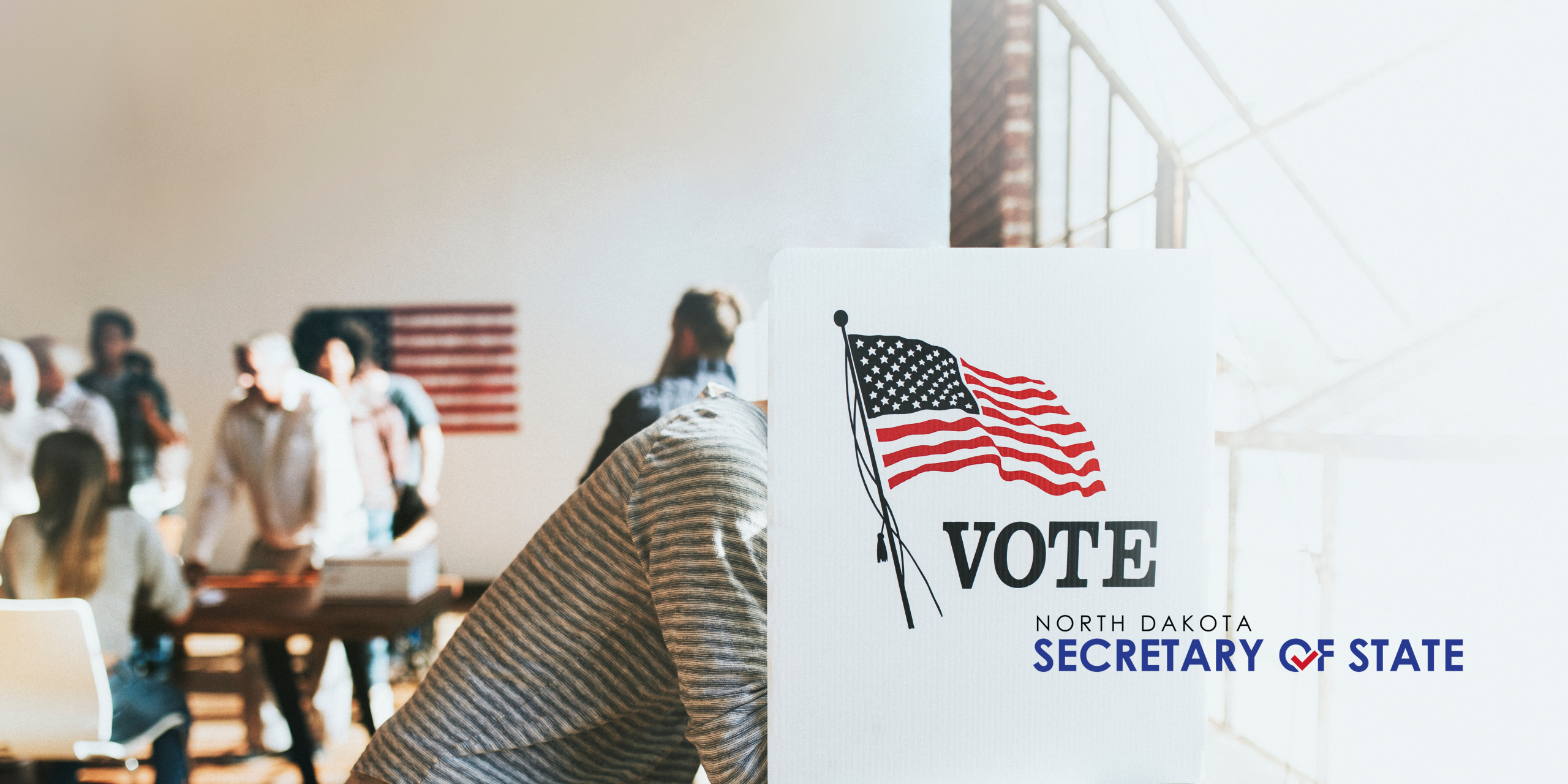 side view of a person standing in a voting booth